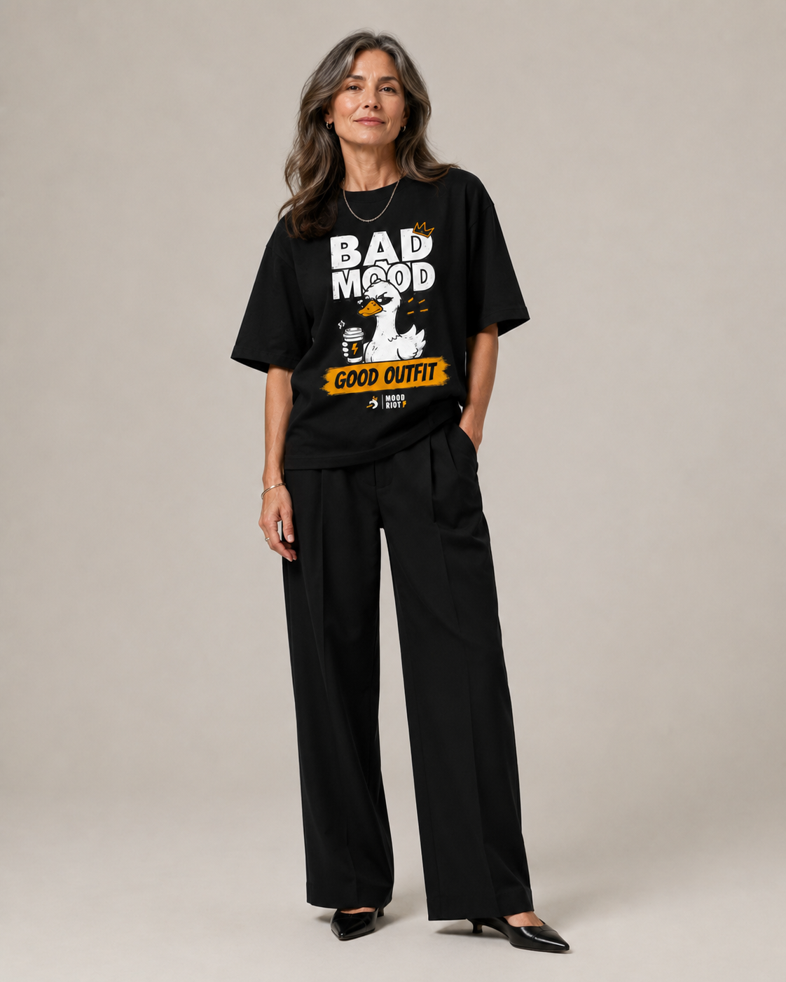 MOOD RIOT tee styled as elevated casual